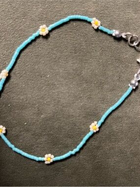 Kids Turquoise Daisy Beaded Anklet/Bracelet